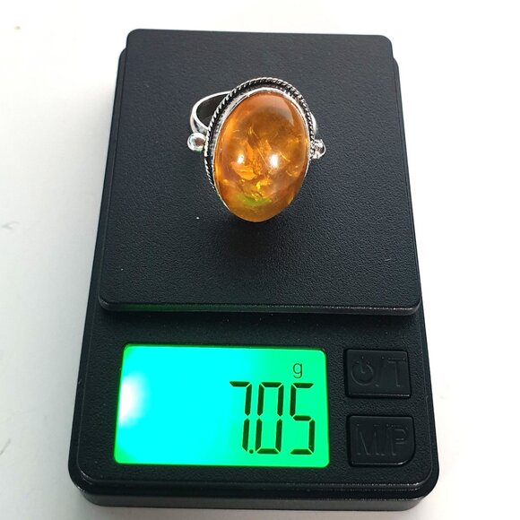 Beautiful Vintage Large Natural Baltic Amber 925 Sterling Silver Cocktail Ring - Picture 12 of 13